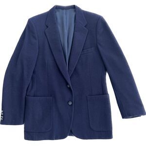 LANVIN‎ PARIS Camel Hair Navy Blazer Sport Coat With Leather Buttons